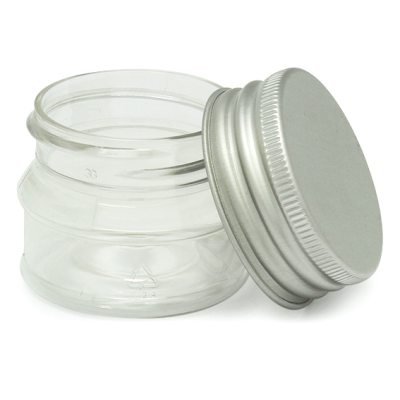Tarro transparente de 30 ml con tapa de aluminio al por mayor.